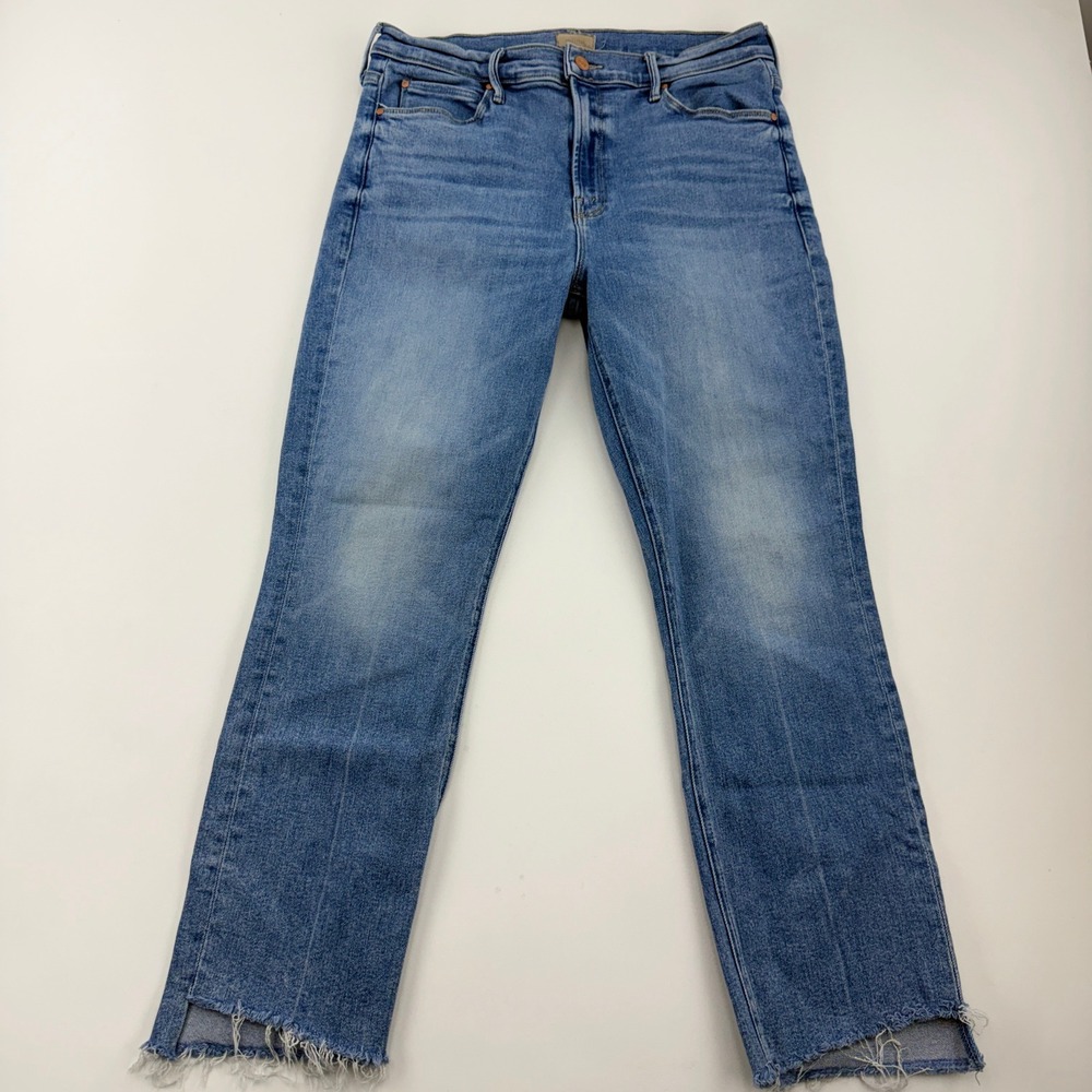 MOTHER Mid Rise Dazzler Ankle Step Fray Jeans Women's 33 Ropin N Ridin Blue